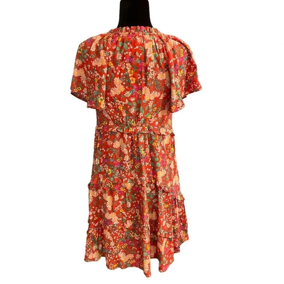 ANTHROPOLOGIE Red Robin Floral Ruffles Spliced Neck Tiered Mini Dress Size XXS - Picture 11 of 12